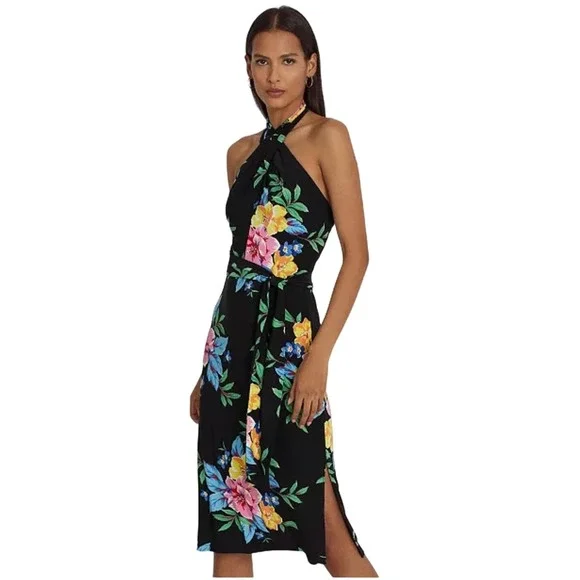 Lauren Ralph Lauren | Dresses | Lauren Ralph Lauren Jersey Floral Halter  Dress Bright Floral Print Size 8 Nwt | Poshmark